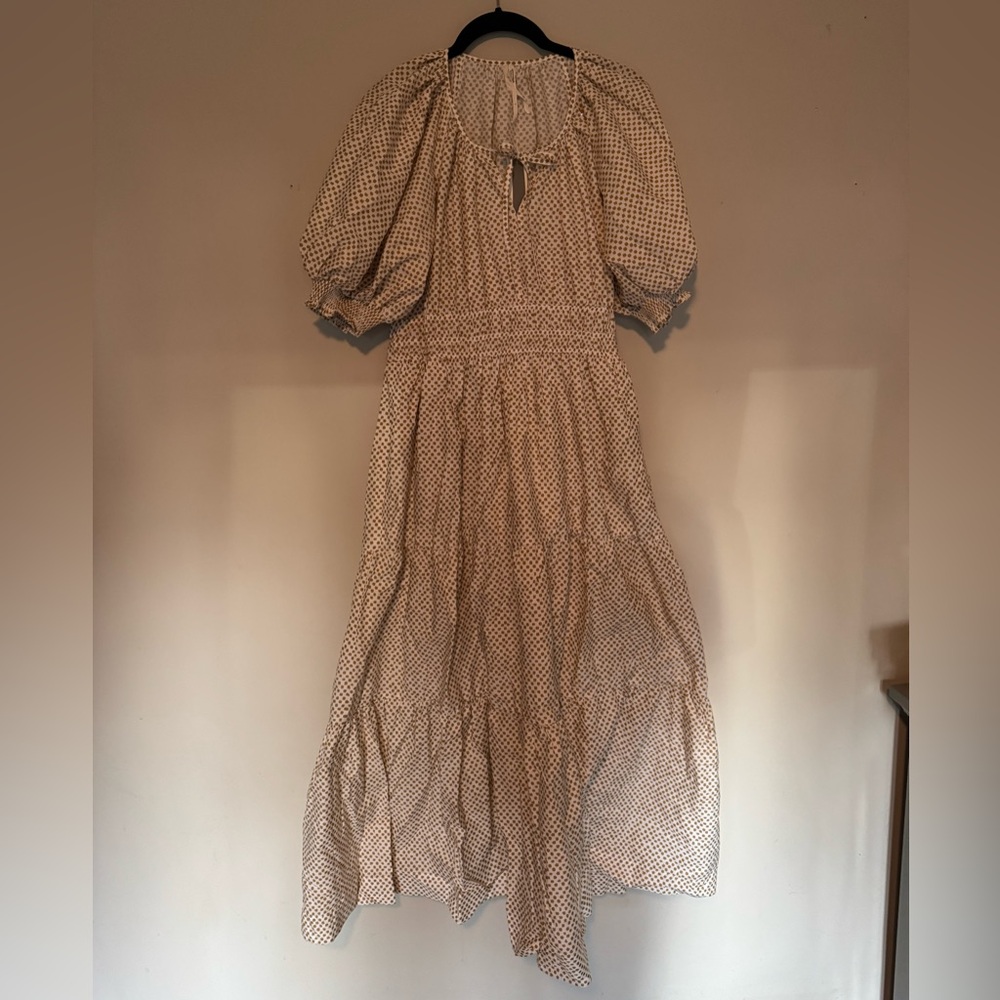Anthropologie Cream Maxi Dress with Brown Dot Print